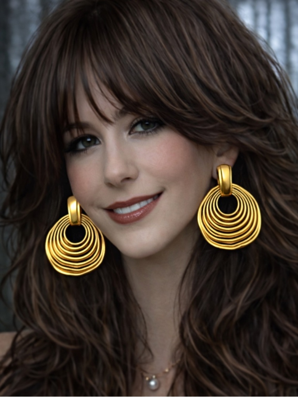 Gold Statement Hoop Earrings Bold Layered Circle Drop Retro Disc Earrings